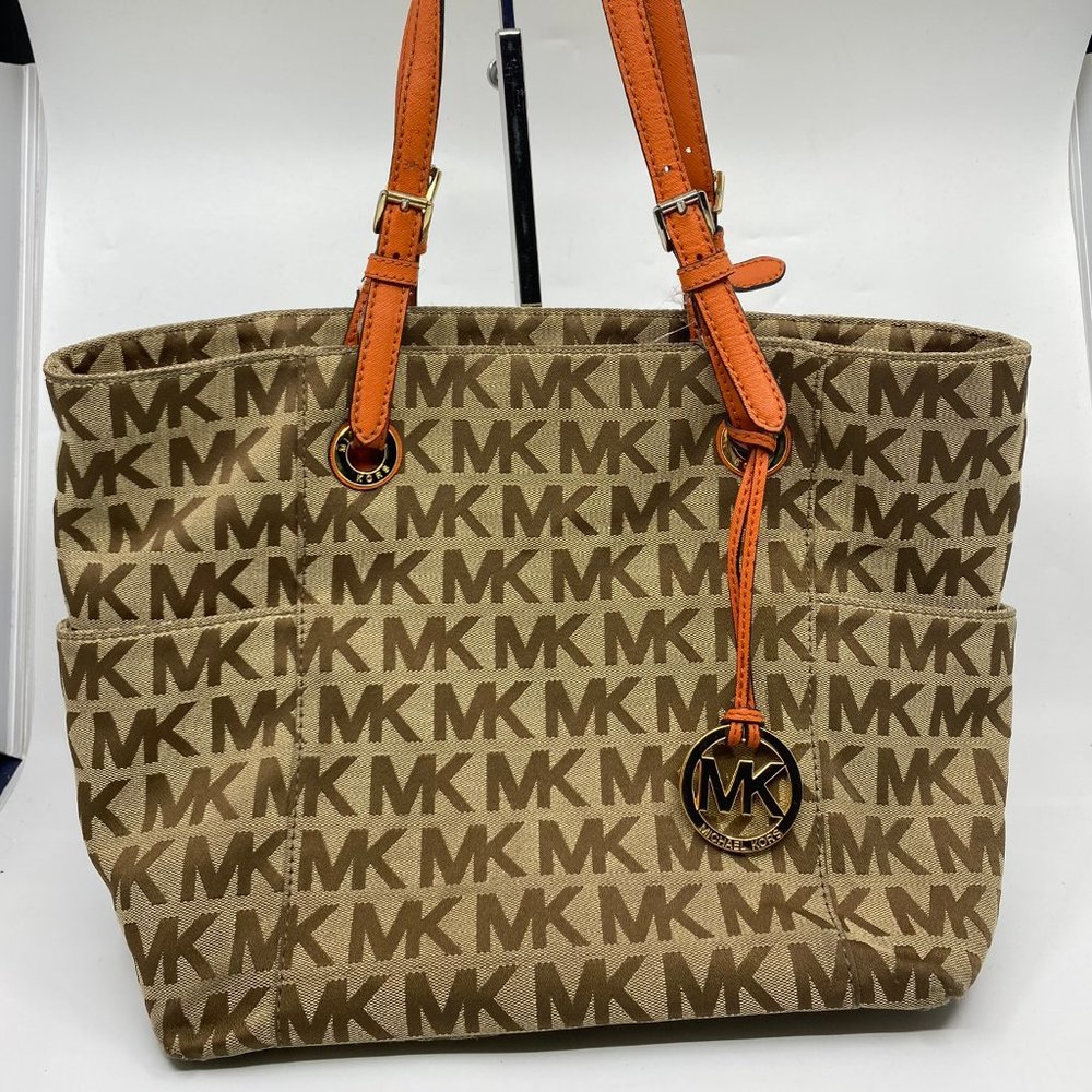 Michael Kors L Tan Orange Jacquard Fabric Tote - Picture 12 of 12